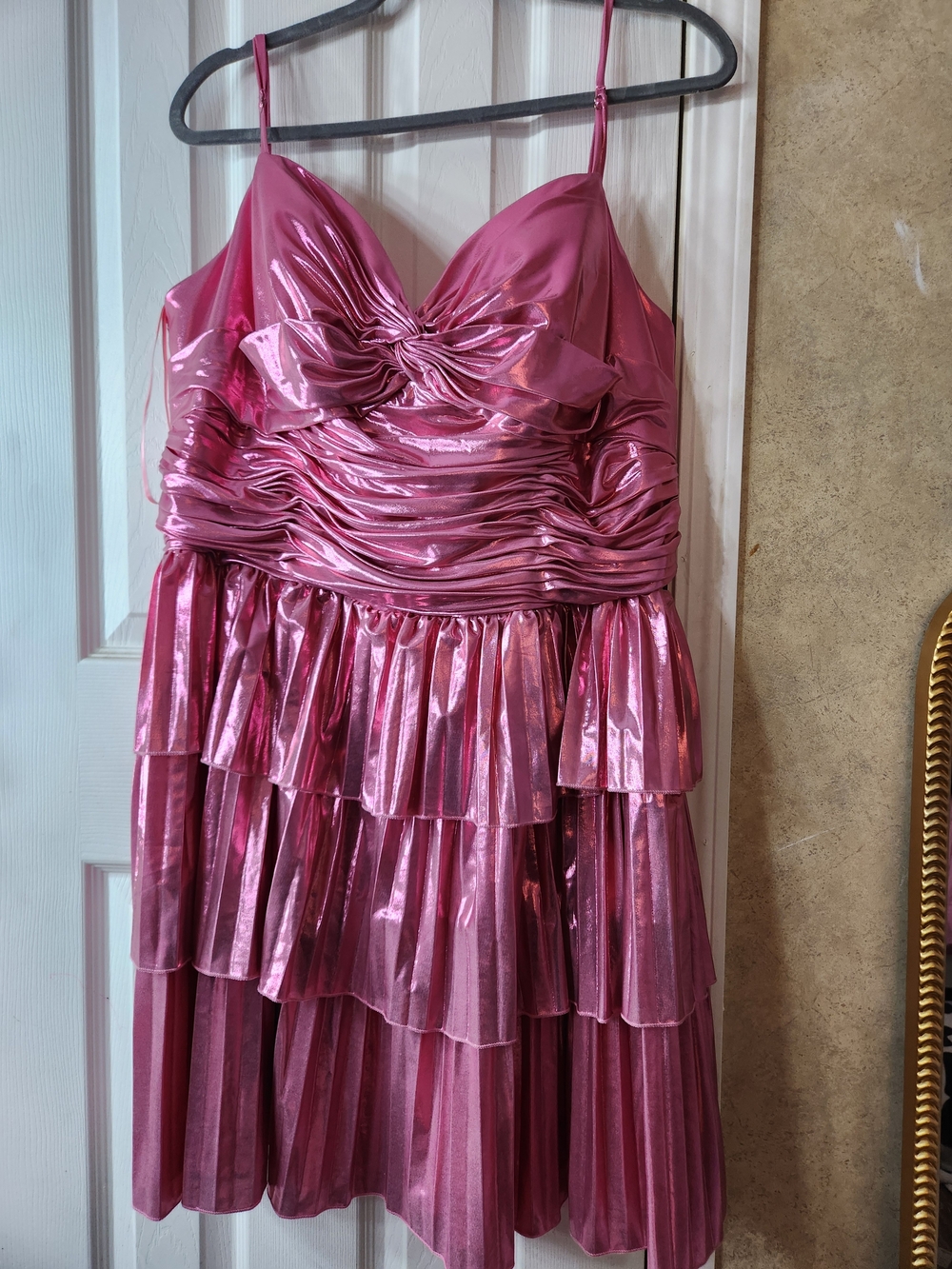 Shiny Pink Tiered Party Dress for Girls